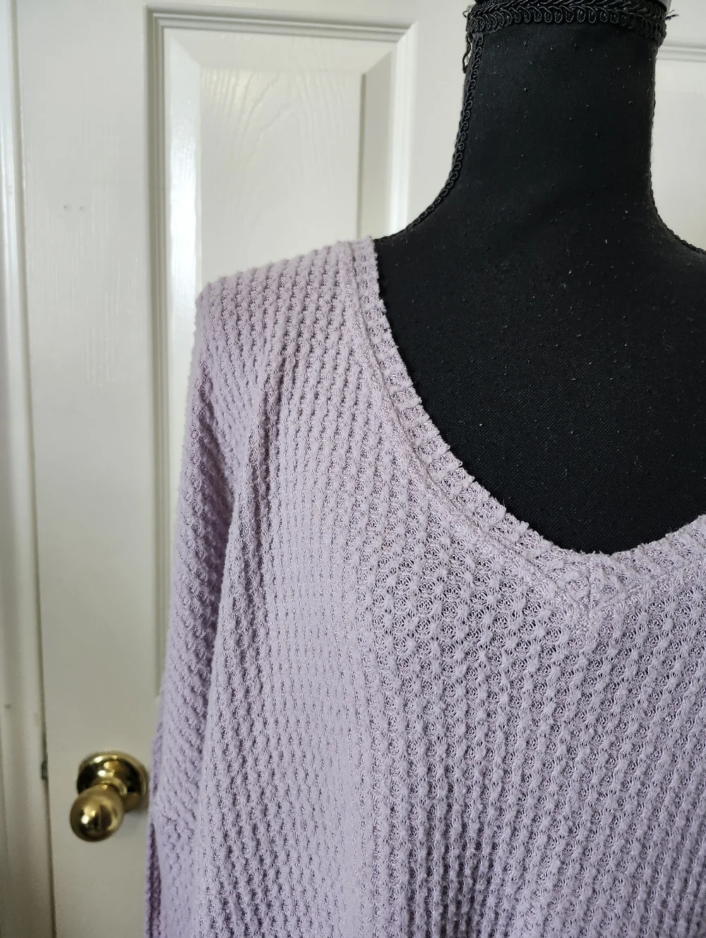 Out From Under Lavender Waffle Knit V-Neck Sweater